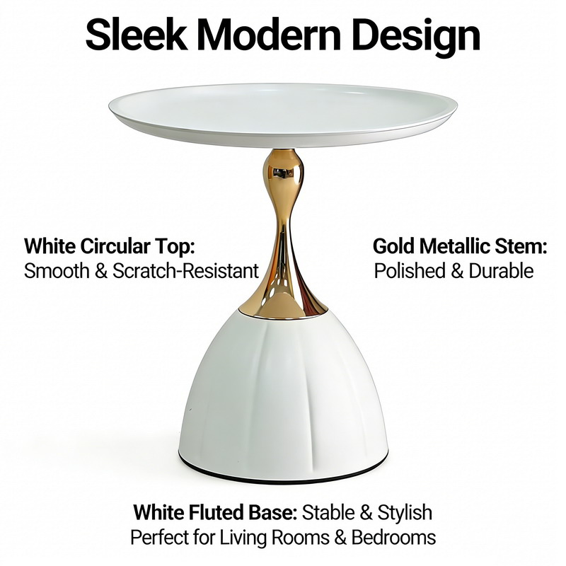 White Metal Side Table with Gold Accent Modern Luxury Round End Table Decorative Accent Table for Living Room Bedroom