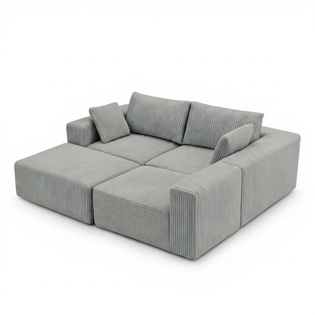 HUATEAN 108" Modular L-Shape Sectional Sofa With Deep Seat PU Material Modern Design For Bedroom (Beige)