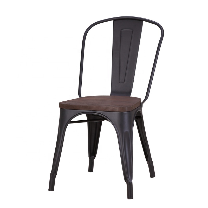 Industrial Elm Wooden Seat Iron Frame Stackable Bistro Dining Chair For Home Furniture Hotel Bar Kitchen &amp; Gym