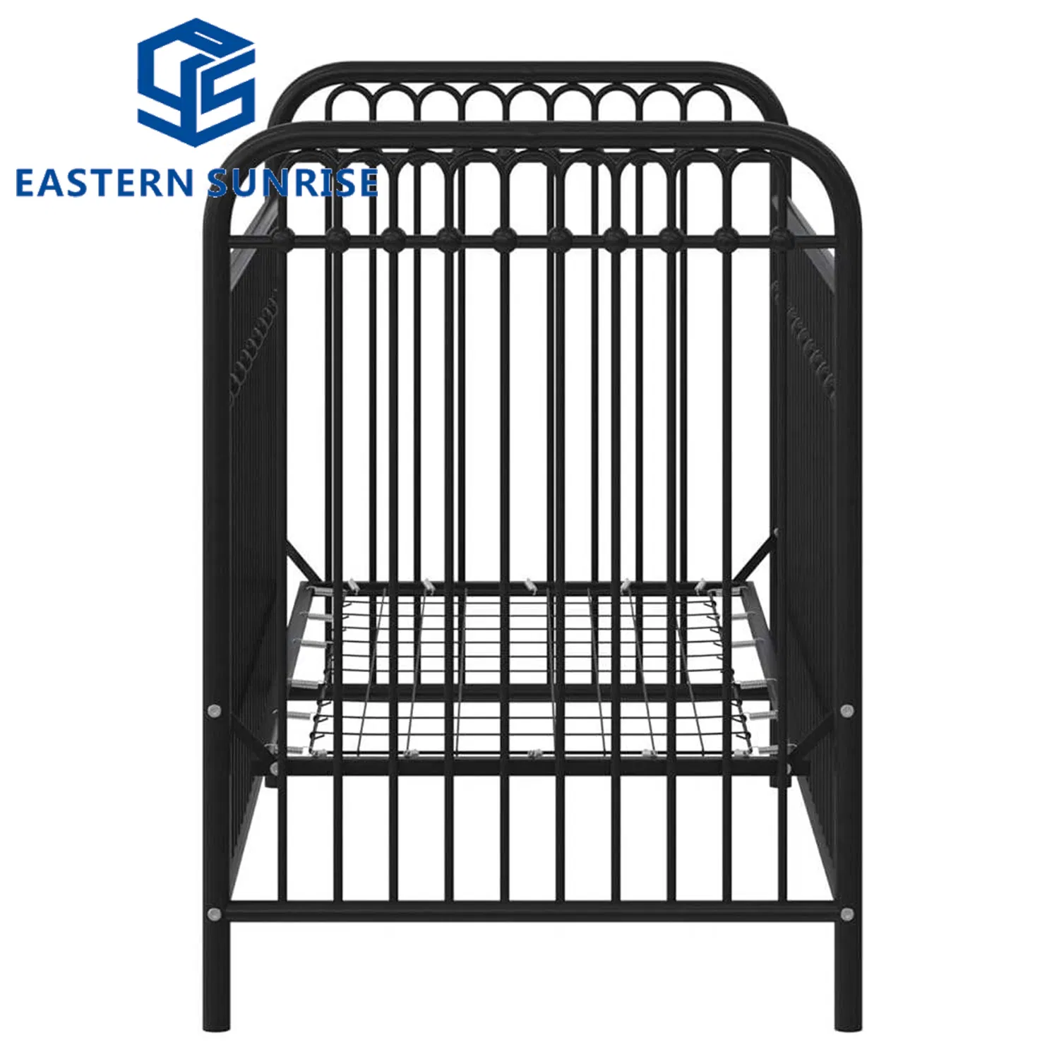 [Factory Direct] Classic Black Iron Baby Cot with Decorative Ball Accents