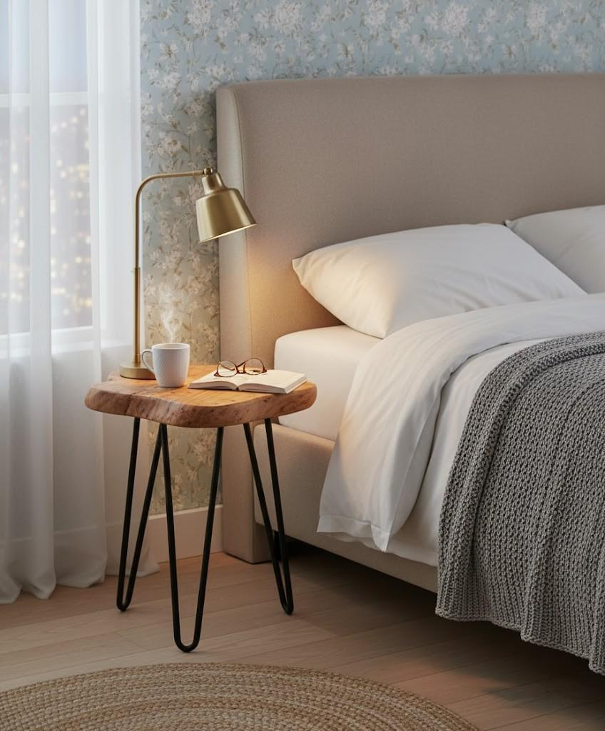 Cedar Accent Stool: Rustic Natural Edge with Black Hairpin Legs