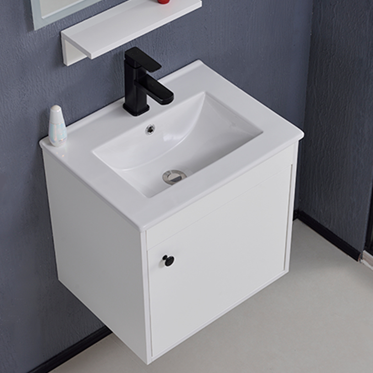 Modern Bathroom Vanity Set with Ceramic Basin Water Resistant Solid Wood Furniture