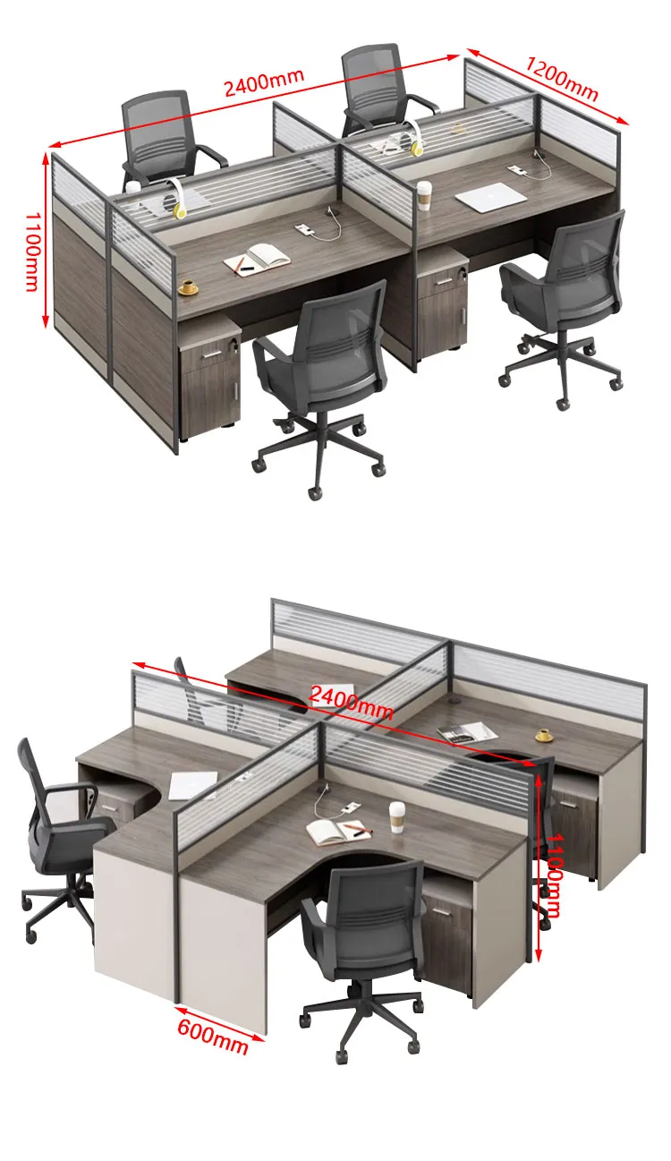 Modern Commercial Office Desk 4-Person Workstation Furniture MFC Material Modular Extendable Convertible Partition for Home Use