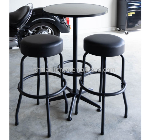 3 Piece Shop Pub Table Bar Stool Set for Game Room Steel Black Pub Table and Chairs