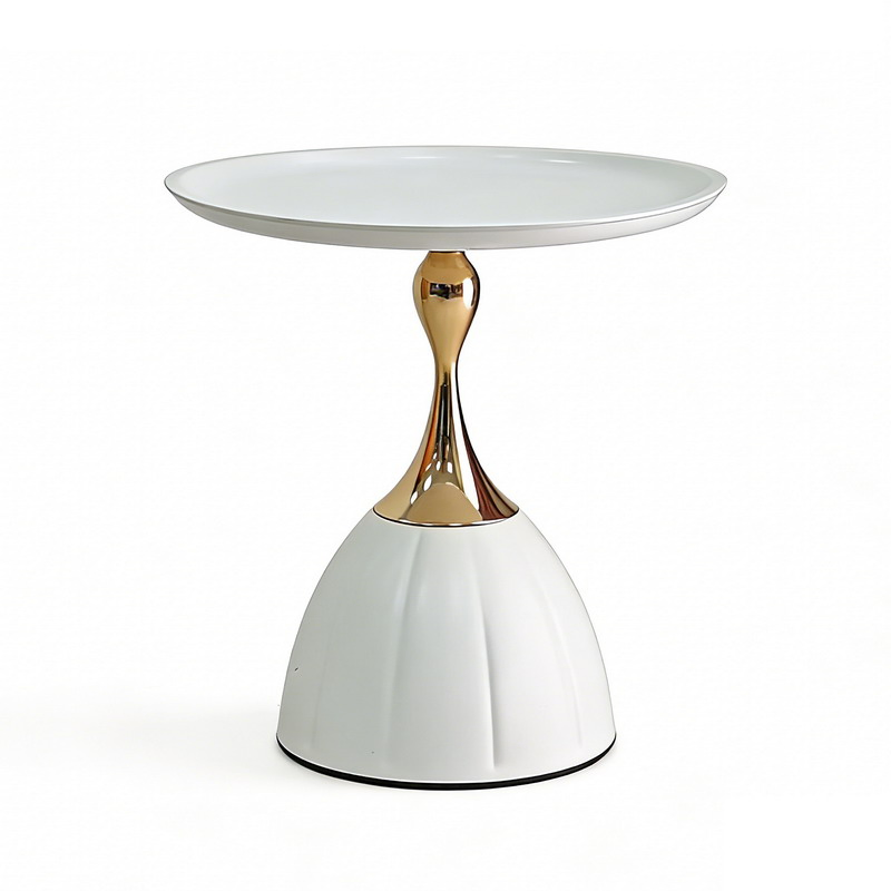 White Metal Side Table with Gold Accent Modern Luxury Round End Table Decorative Accent Table for Living Room Bedroom