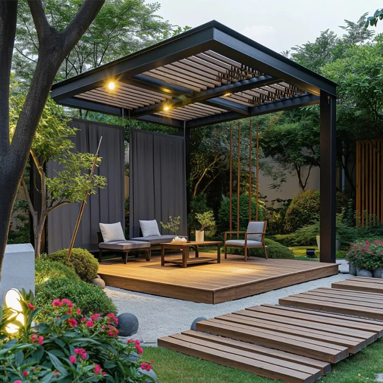 Maplemiles Intelligent Modern Electric Aluminum Pergola With Bioclimatic Louver Slat Pavilion Waterproof &amp; LED Optional