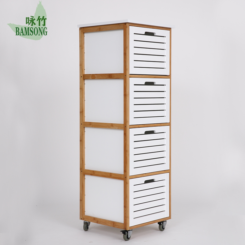 Mobile 4 Drawer Bamboo Rolling Cart A Versatile Storage Cabinet With Wheels For Kitchen Bathroom Bedroom And Home Office
