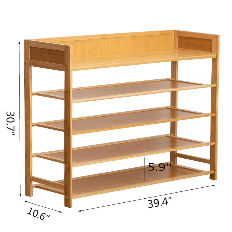 Spacious 5-Tier Bamboo Shoe Rack Organizer - Natural Finish or Entryway, Hallway, Closet Bamboo Shoe Rack