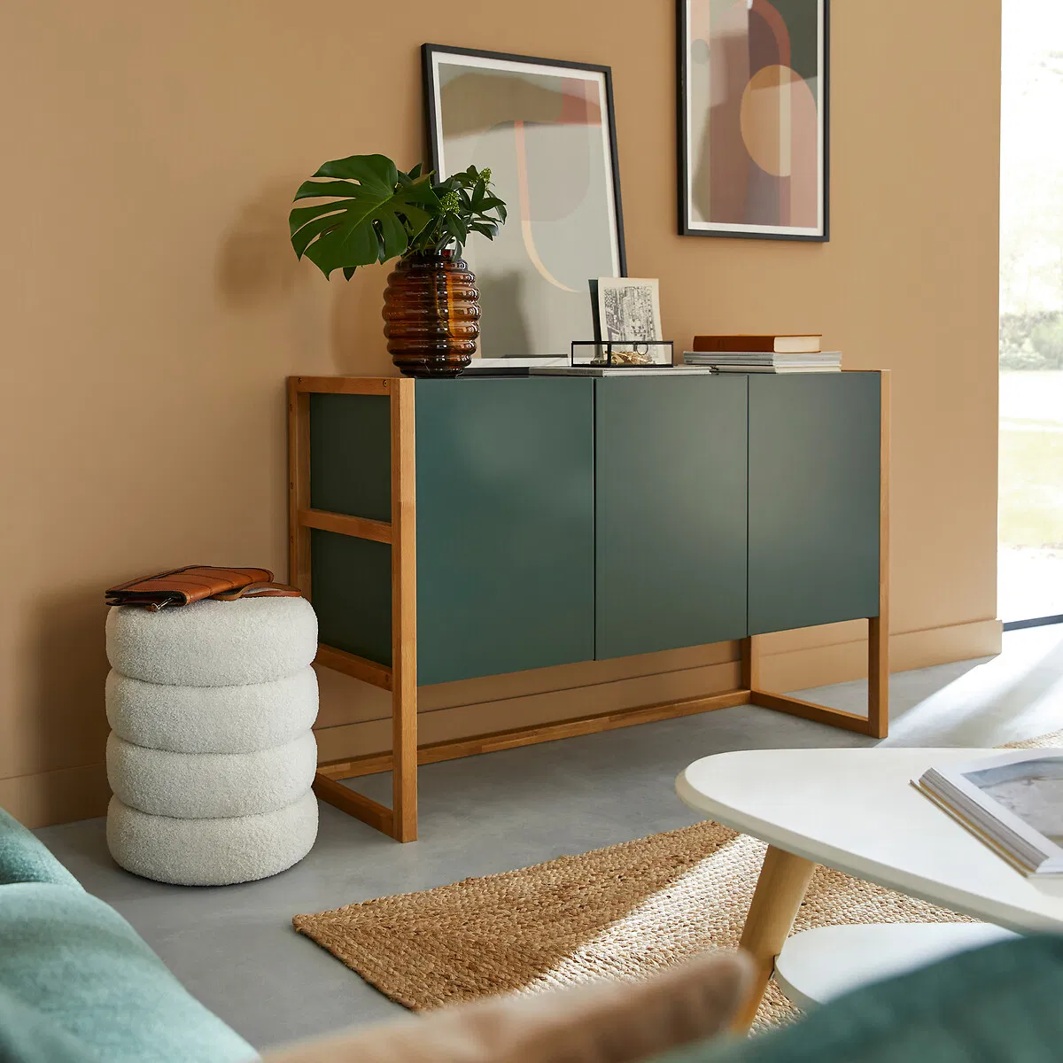 Eco-Friendly Solid Wood Storage Sideboard with Recycled Wood Frame &amp; Adjustable Shelves for Sustainable Living