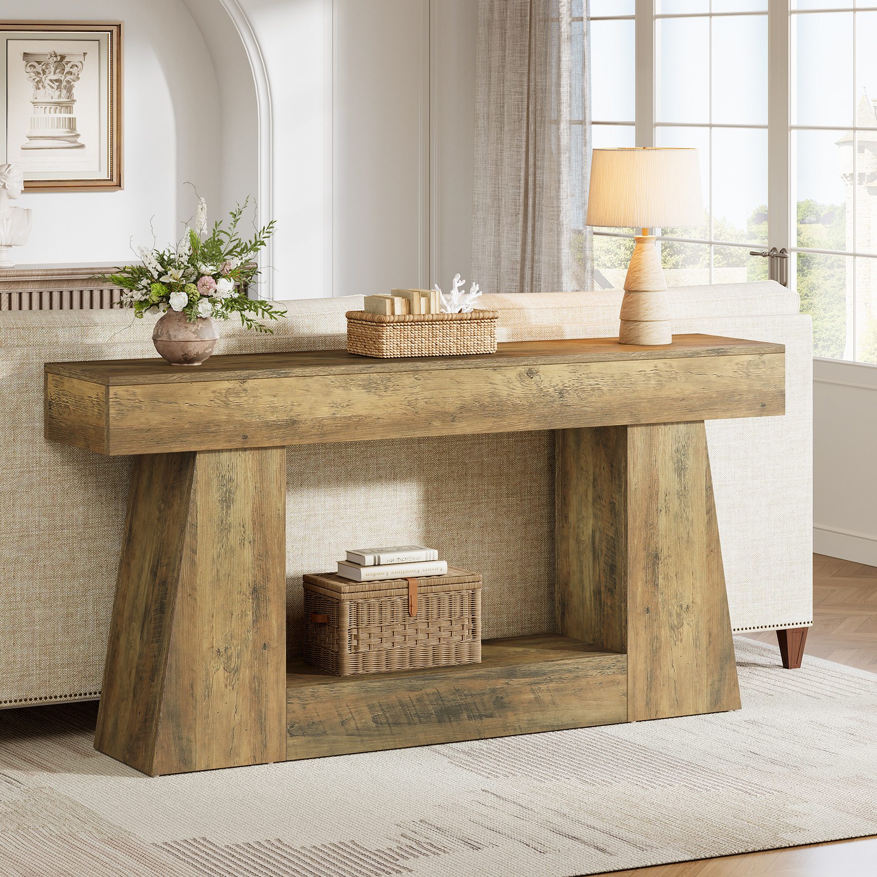 Wood Console Table, Modern Farmhouse End Table for Living Room Hallway Entryway, Rustic Accent Furniture