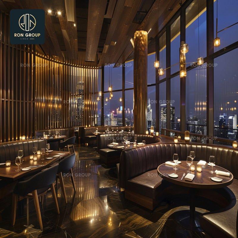 Modern Round Dining Table Restaurant Furniture with Padded Leather Chairs &amp; Decorative Accents