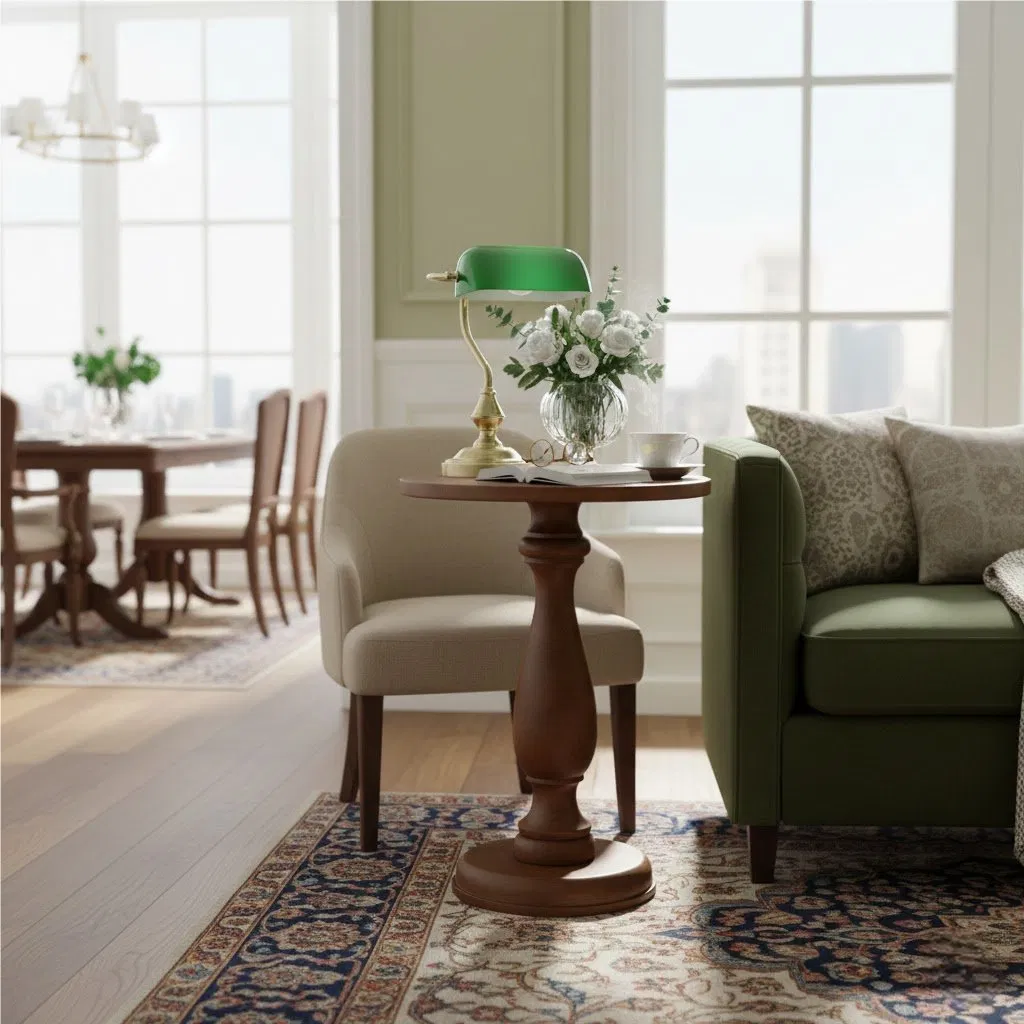 Elegant Solid Wood Round Side Table, Decorative Accent Table