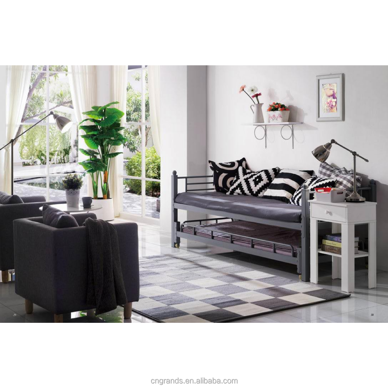 Nordic Style All Steel Single Bed for Kid Bedroom Factory School Dormitory Apartment Residential Home Children Adult Furniture