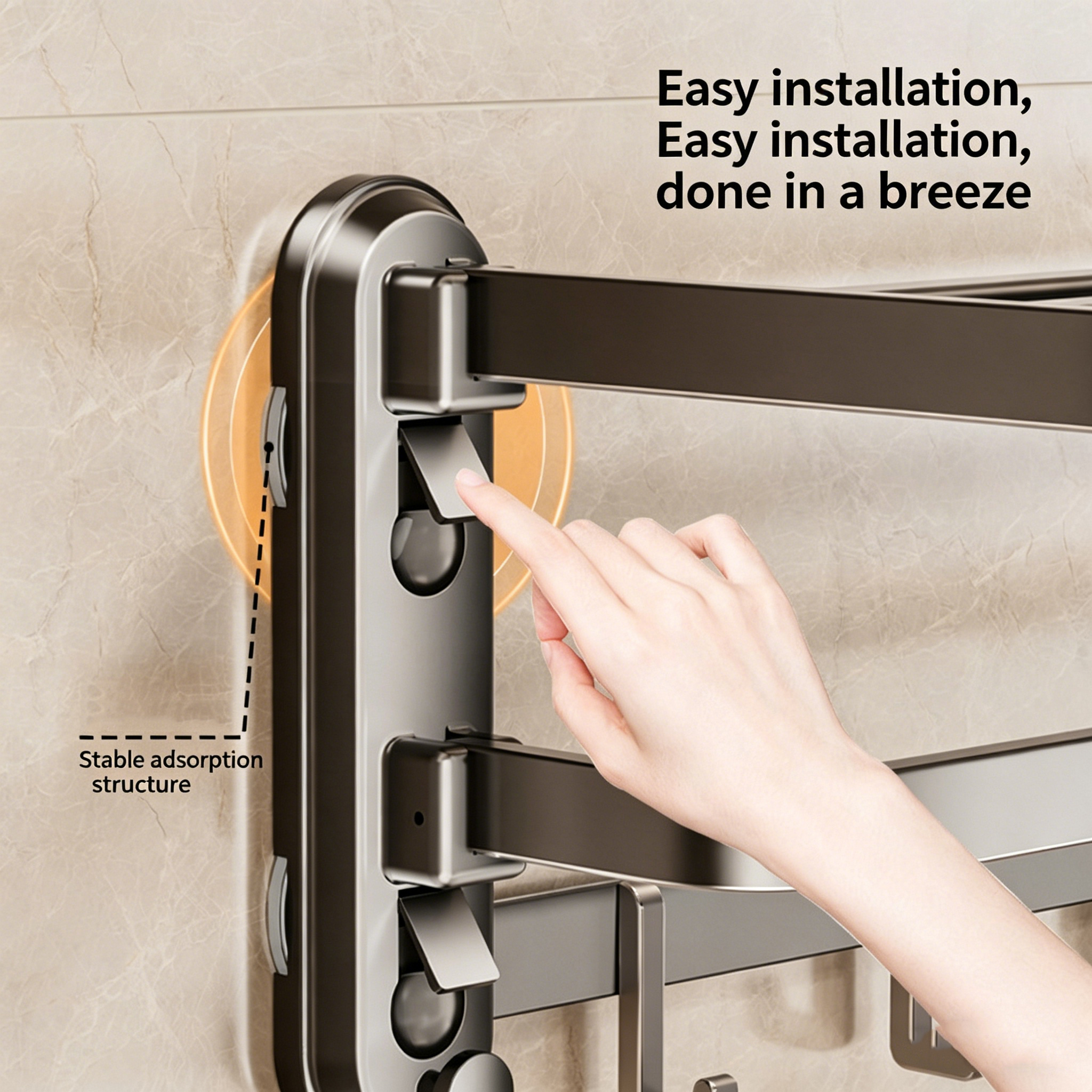 Modern Chrome Eco-Friendly Bathroom Towel Rack Four Suction Cups Punching-free Folding Design Wall-mounted Hotel Apartment