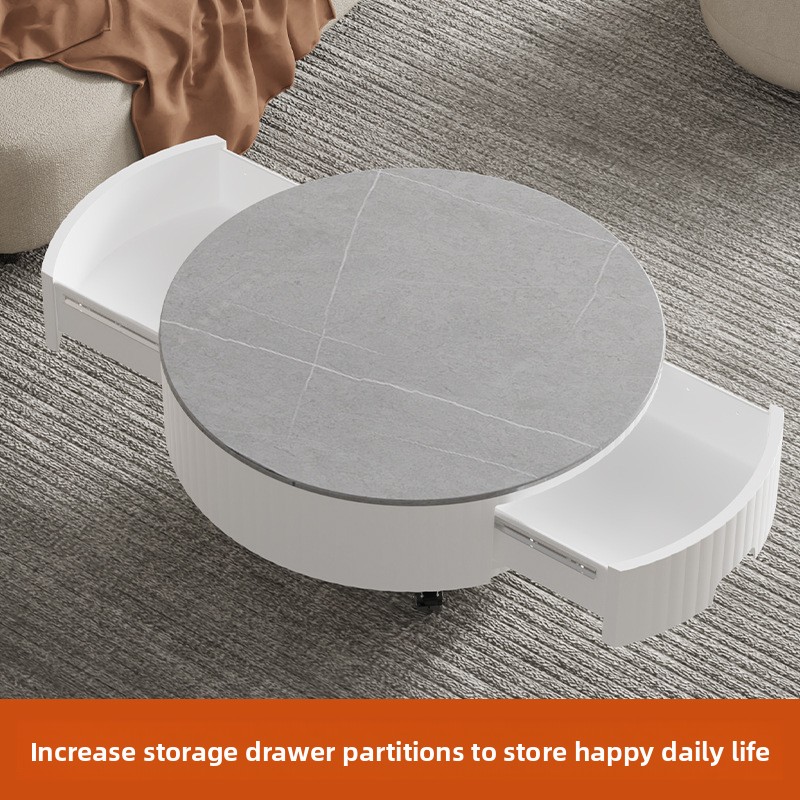 New Nordic Simple Round Coffee Table with Storage Small Apartment Living Room Multifunctional Space Craft
