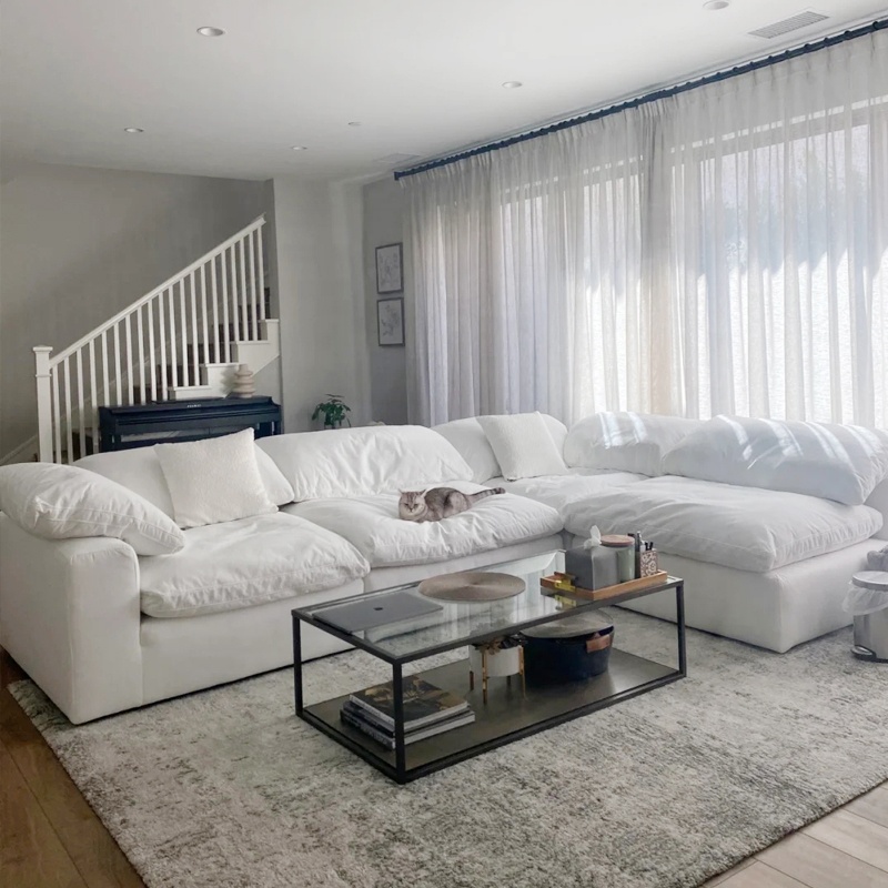 Module Sofa Single Seat White Duck Feather Fabric Linen Removable Cover Sectional Sofa Couch
