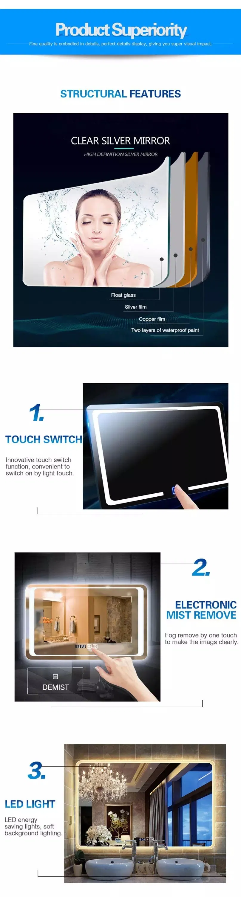 Modern Illuminated Bathroom Mirror with Stylish Decorative Accents
