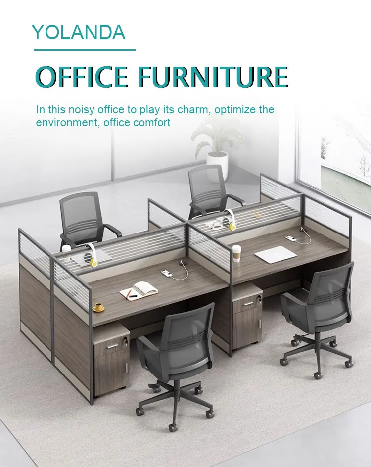 Modern Commercial Office Desk 4-Person Workstation Furniture MFC Material Modular Extendable Convertible Partition for Home Use
