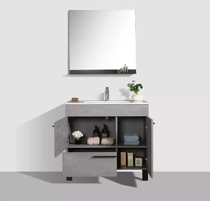 Modern Minimalist Luxury Freestanding Solid Bathroom Vanity Furniture Mirrored Cabinets For Home &amp; Hotel Bathrooms