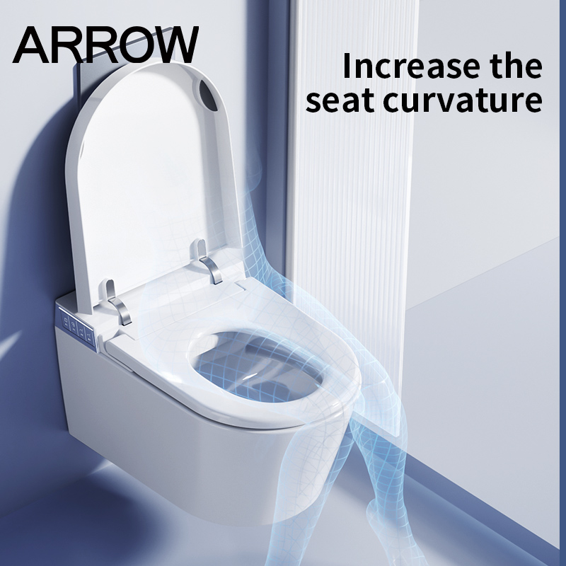 Wall-Mounted Ceramic Smart Toilet Bowl With Remote Control Heated Seat &amp; Night Light-Modern Bathroom Sanitary Ware