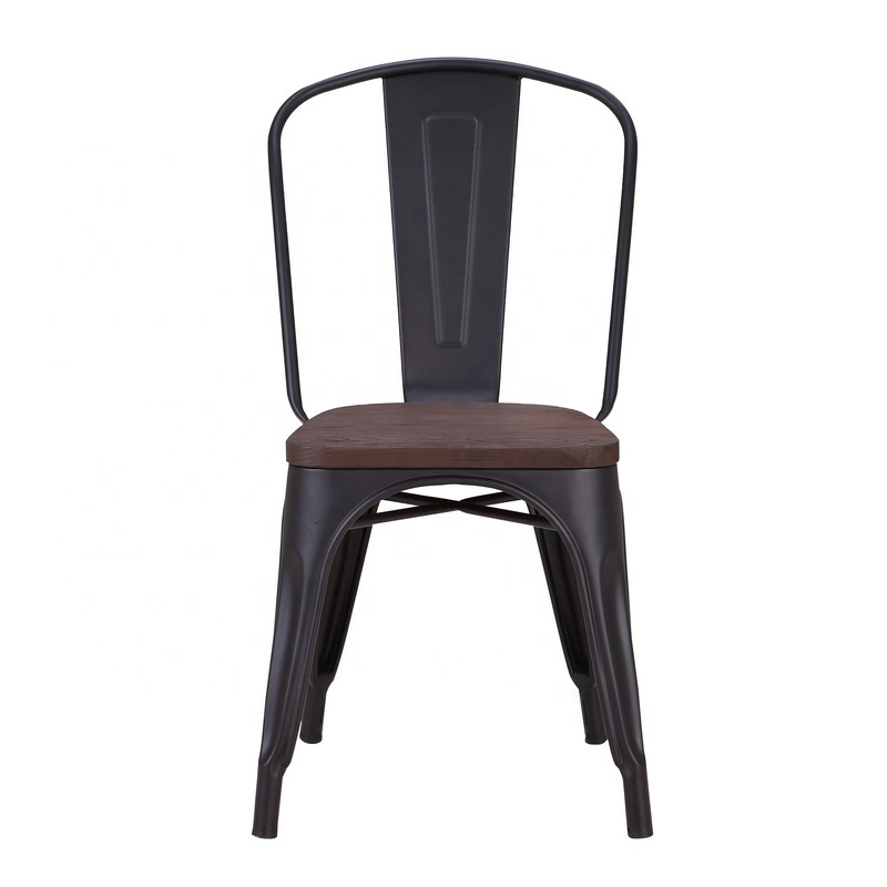Industrial Elm Wooden Seat Iron Frame Stackable Bistro Dining Chair For Home Furniture Hotel Bar Kitchen &amp; Gym