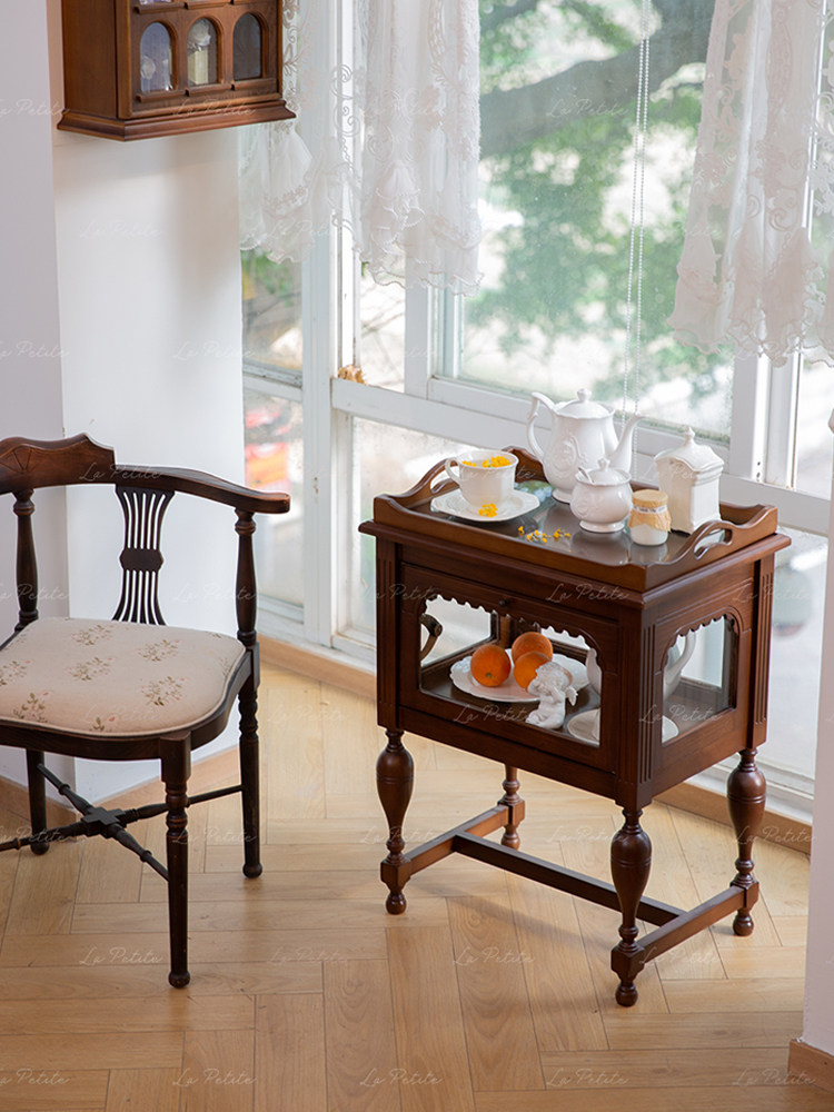 La Petite Solid Wood Vintage Tea Cabinet Living Room Sofa Side Table Bedroom Study Decoration Display Storage Home Furniture