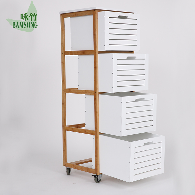 Mobile 4 Drawer Bamboo Rolling Cart A Versatile Storage Cabinet With Wheels For Kitchen Bathroom Bedroom And Home Office