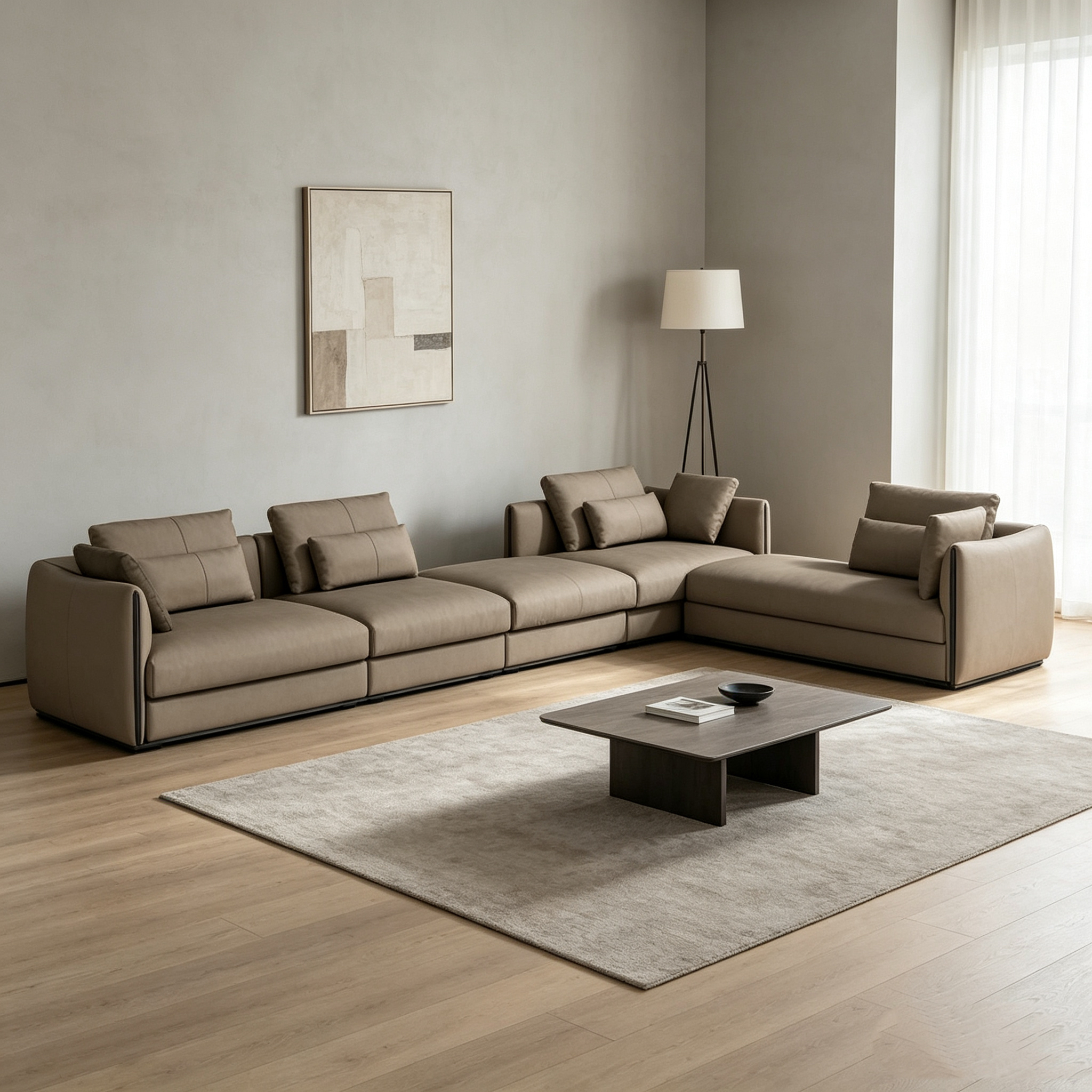 Minimalist Stylish Square Sofa Genuine Leather Cover Sponge Sleek Design for Modern Living Spaces Durable Eco-Friendly Family