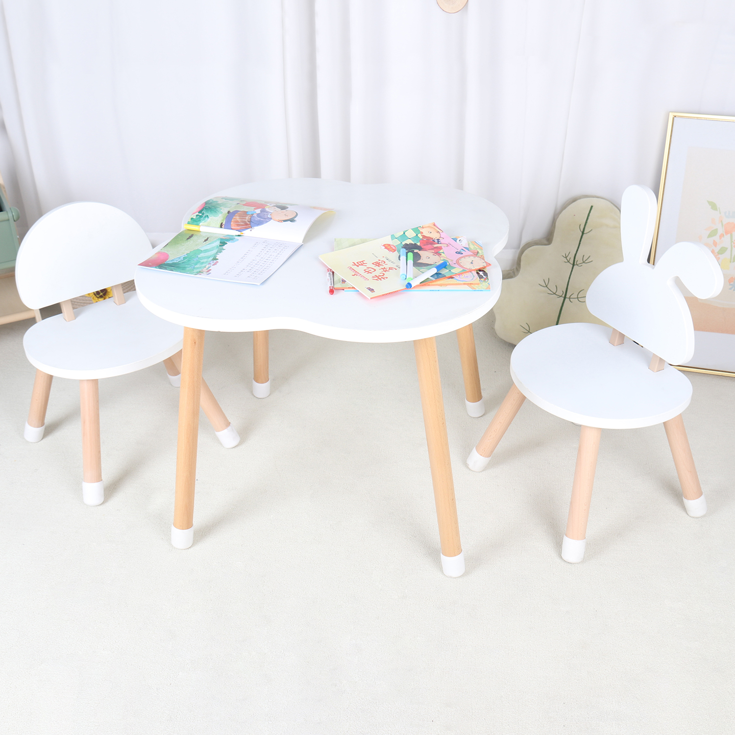 Preschool Daycare Nursery Furniture Set Wood Kids Study Table Chairs Toddler Dining Desk for Kids Party