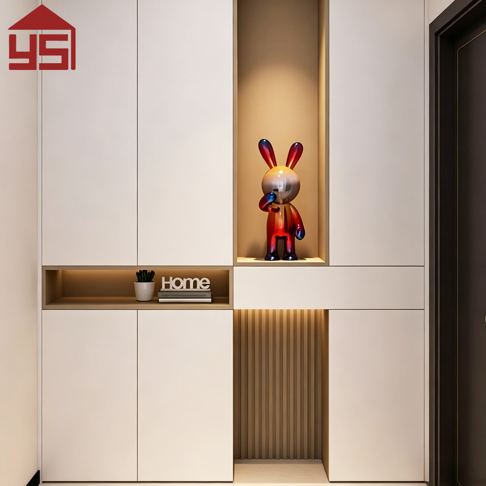 Luxury Contemporary Hallway Bespoke Multi-Functional Shoe Cabinet with Open Shelf Wood Veneer Hallway Unit