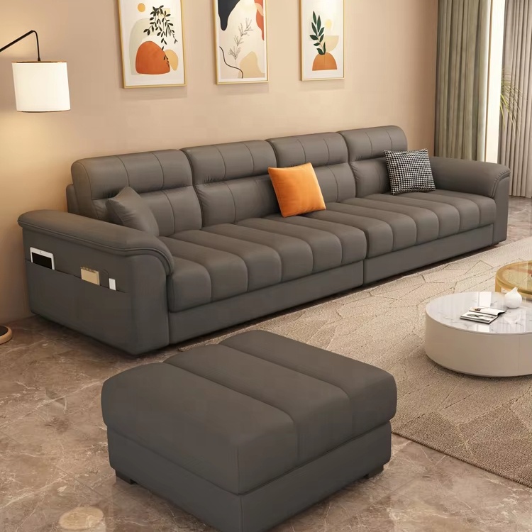Customizable Multi-Person Three Seat Sofa Set Family-Friendly Living Room Furniture for Apartment Use Made of Durable Leather