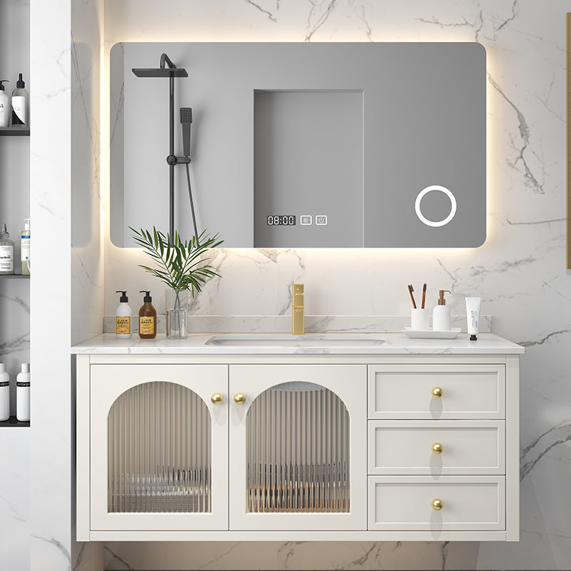 Modern Water Resistant Melamine Board Wall Mounted Bathroom Cabinets Simple Bathroom Furniture Set Vanity Cabinet with Mirror