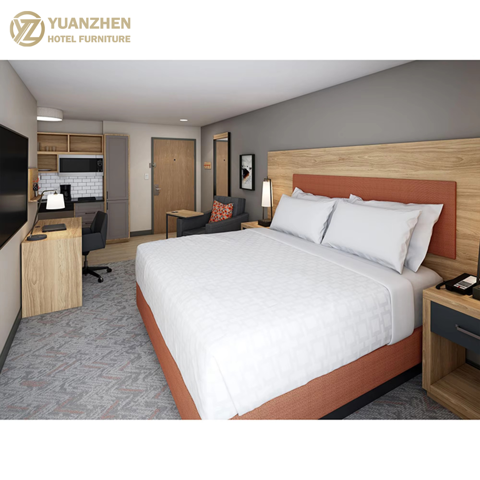 IHG's Luxury Modern MDF Wood Bedroom Furniture for 3-Star Hotels Apartments European Style Candlewood Suites Eco-Friendly