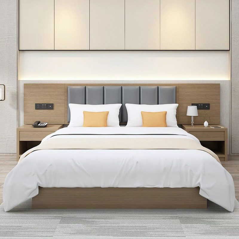 LINOU Modern Wood Panel Bedroom Furniture Set Twin Beds Wall Bed TV Luggage Rack-Eco-Friendly Faux Leather Upholstery Regular