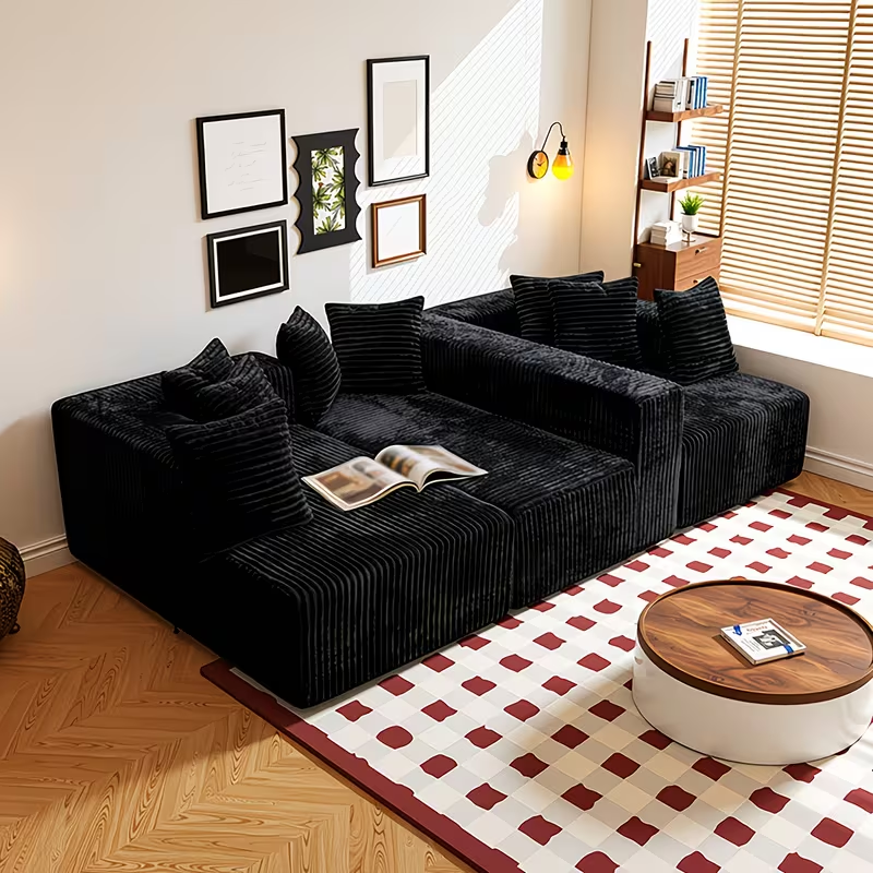 Modern Modular Sectional Compressed Sofa Set Oversized Two Long Lounge Chair Corduroy Customizable Boneless Couch Box Packaging