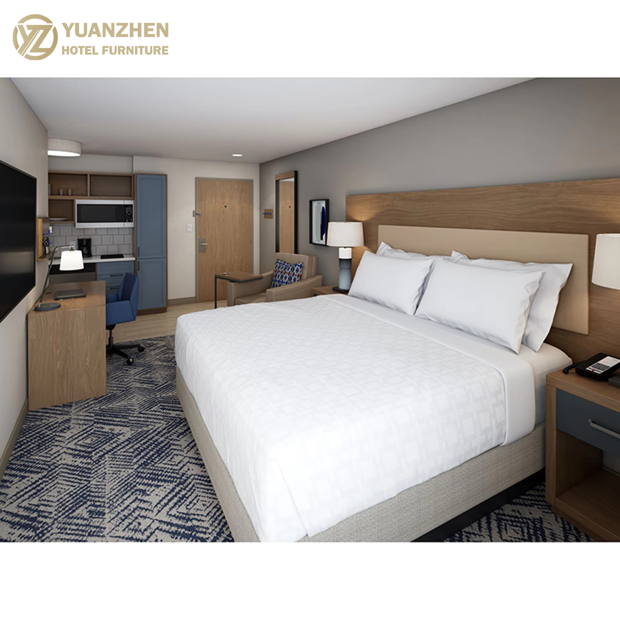 IHG's Luxury Modern MDF Wood Bedroom Furniture for 3-Star Hotels Apartments European Style Candlewood Suites Eco-Friendly