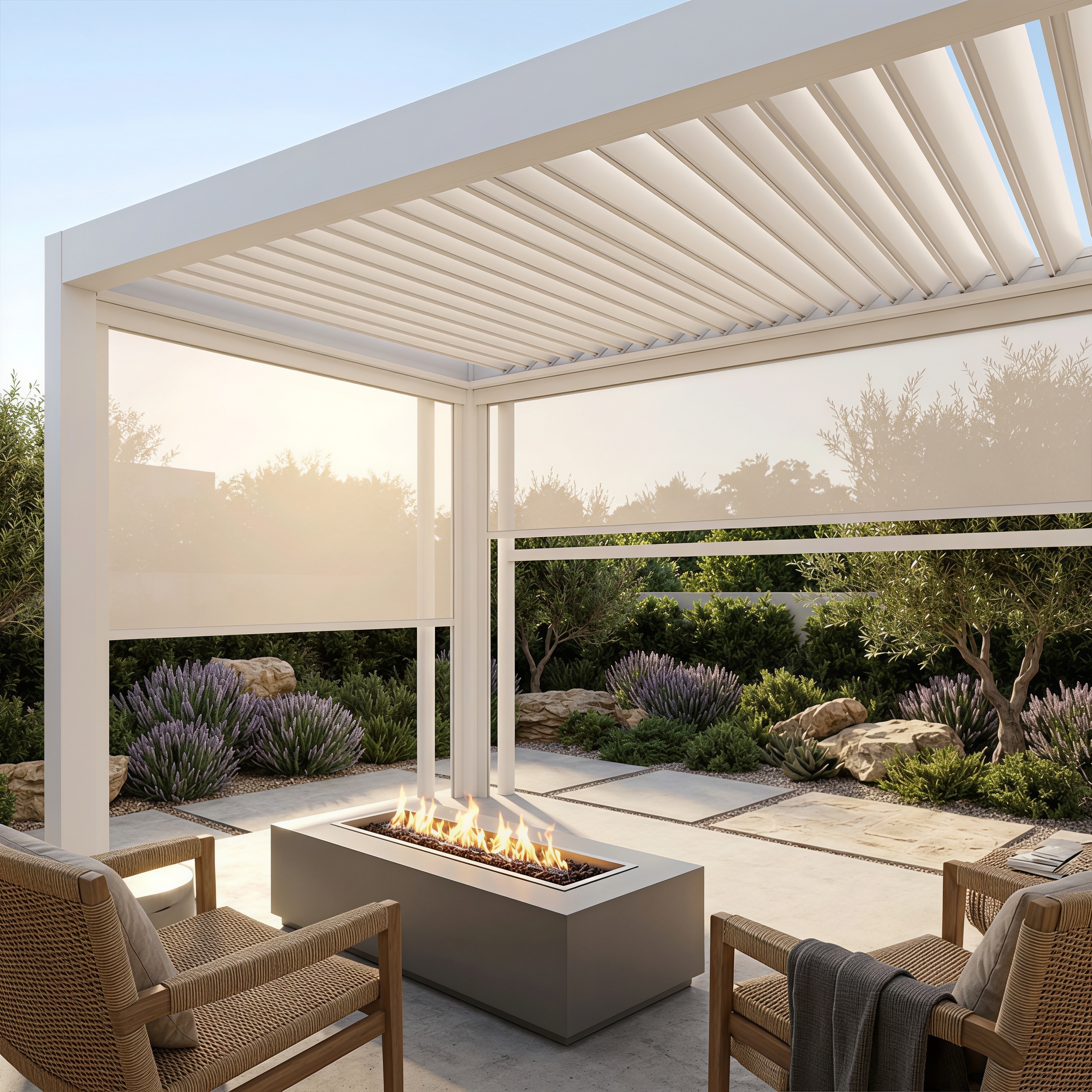 Luxury Bioclimatic Aluminum Pergola Gazebo Outdoor Motorized Louvered Roof Waterproof Garden Terrace Patio With Blinds Curtains