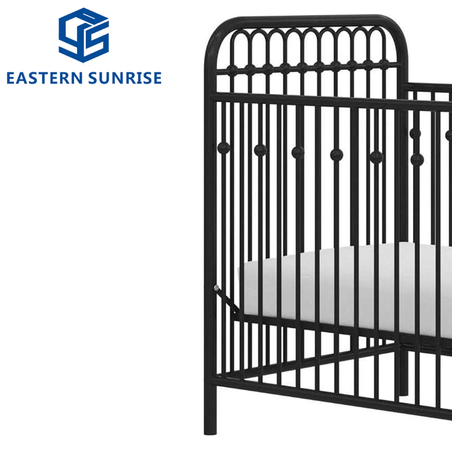 [Factory Direct] Classic Black Iron Baby Cot with Decorative Ball Accents