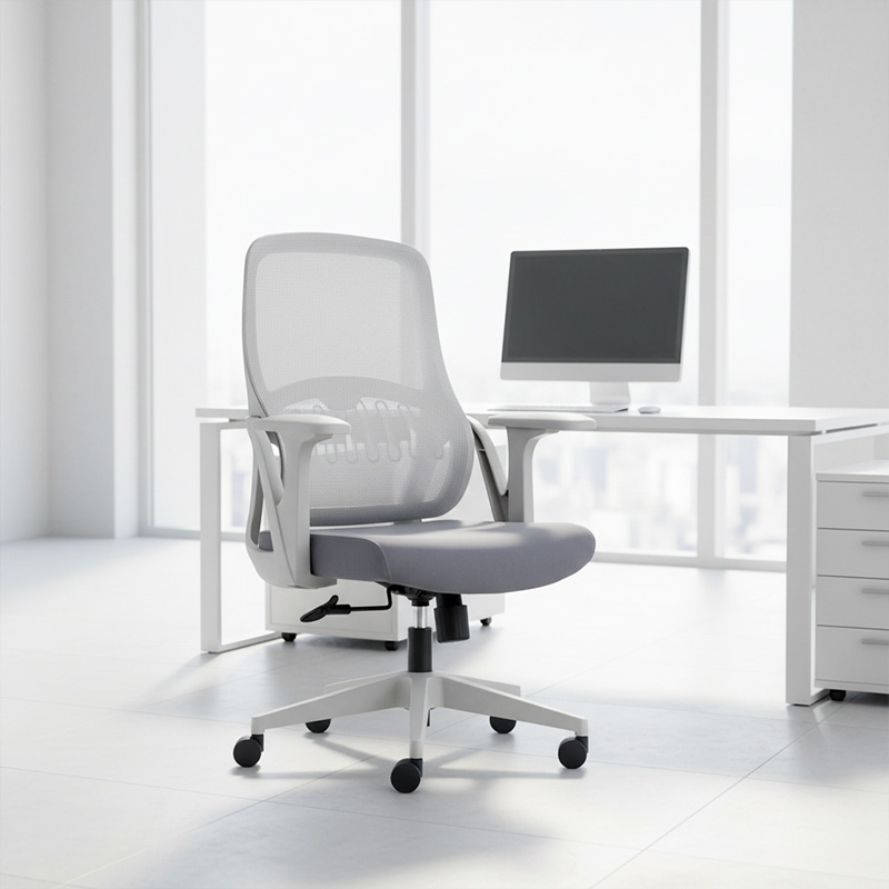 High Back Grey Frame Chair with Lifting Headrest Low Price Swivel Staff Task Chair for Long Working Time with Lumbar Support