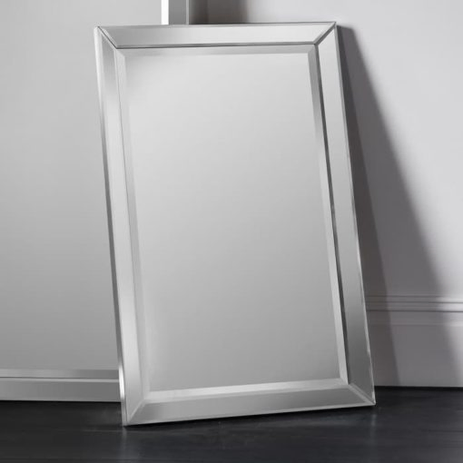 Ortonbath Rectangular Decorative Wall Accent Mirror Modern Chrome Silver Metal Frame Glass Beveled Decor Bathroom Bedroom Living Room-Euro Design Wall Mirror