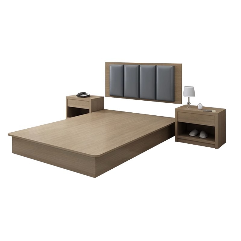 LINOU Modern Wood Panel Bedroom Furniture Set Twin Beds Wall Bed TV Luggage Rack-Eco-Friendly Faux Leather Upholstery Regular