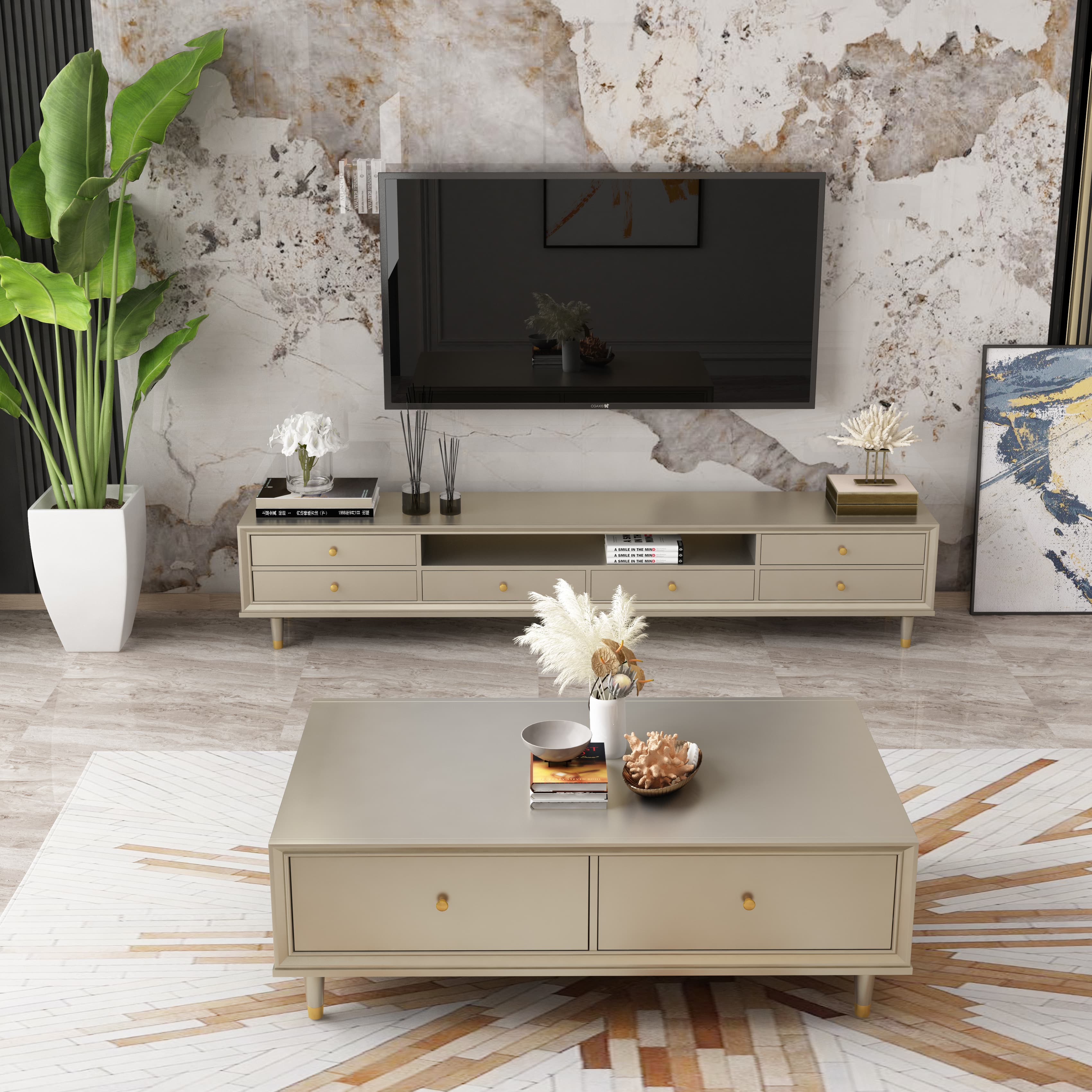 Modern Minimalist Champagne Coffee Table Matte Finish Living Room Coffee Table