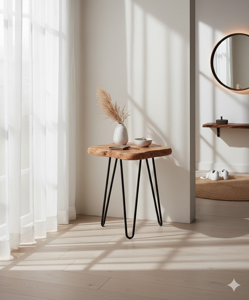 Cedar Accent Stool: Rustic Natural Edge with Black Hairpin Legs