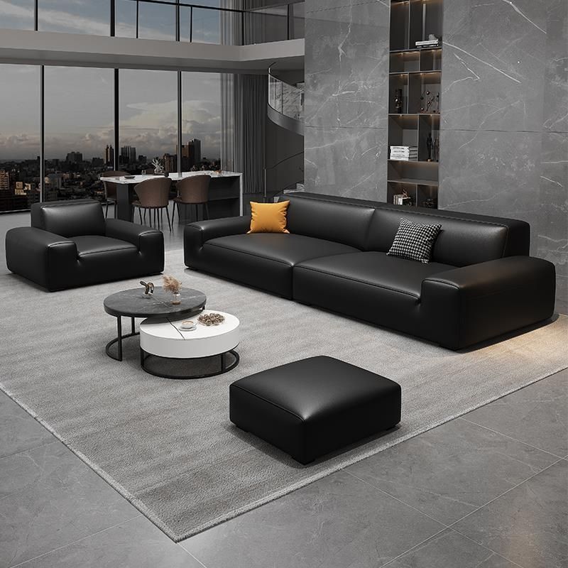 Italian Minimalist Modern Simple Small-sized Living Room with Straight-row Leather Sofas