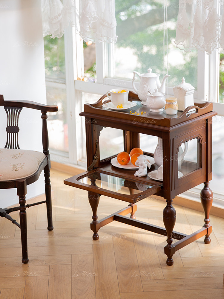 La Petite Solid Wood Vintage Tea Cabinet Living Room Sofa Side Table Bedroom Study Decoration Display Storage Home Furniture