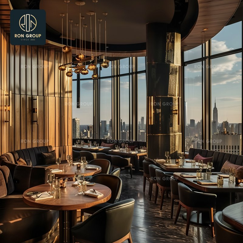 Modern Round Dining Table Restaurant Furniture with Padded Leather Chairs &amp; Decorative Accents