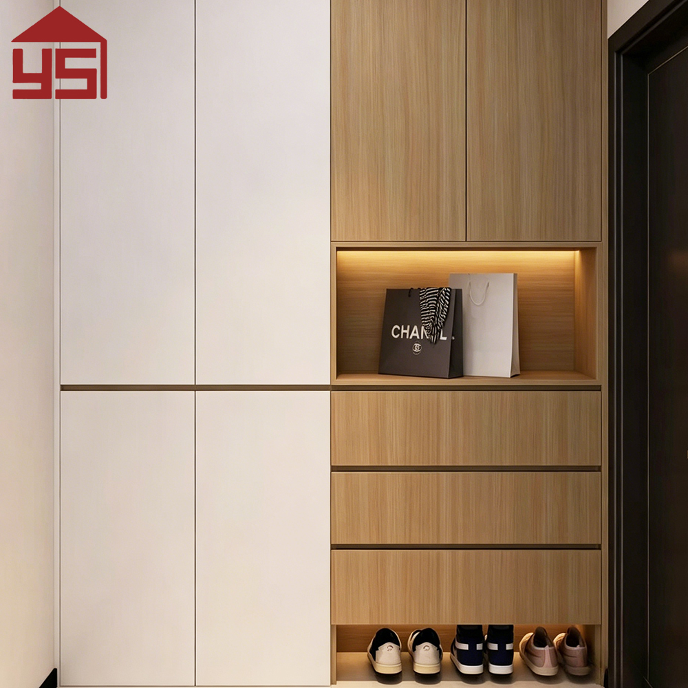 Luxury Contemporary Hallway Bespoke Multi-Functional Shoe Cabinet with Open Shelf Wood Veneer Hallway Unit