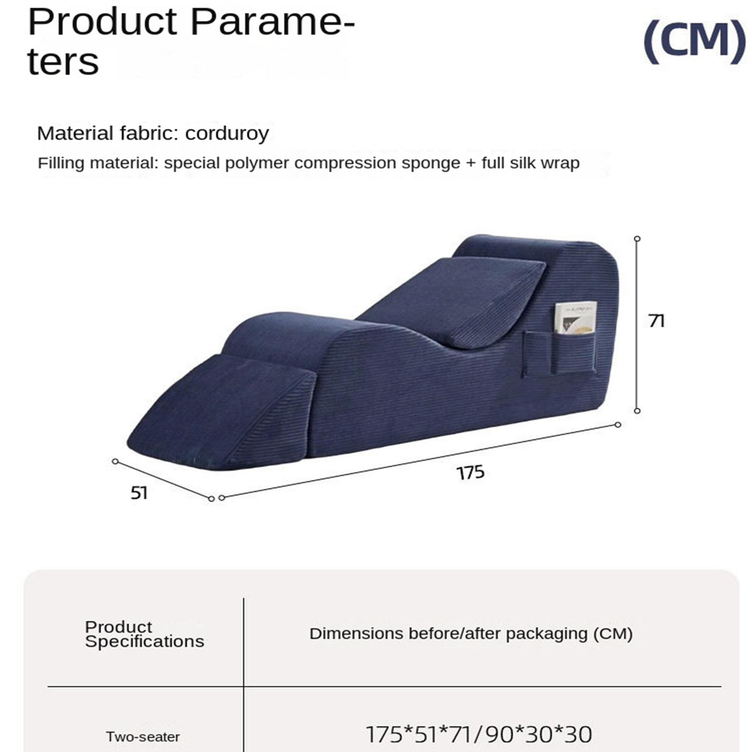 Compact Compressed Irregular Sofa Chair Couple Chaise Lounge Yoga Lazy Lounger Small Space Furniture for Living Room Bedroom