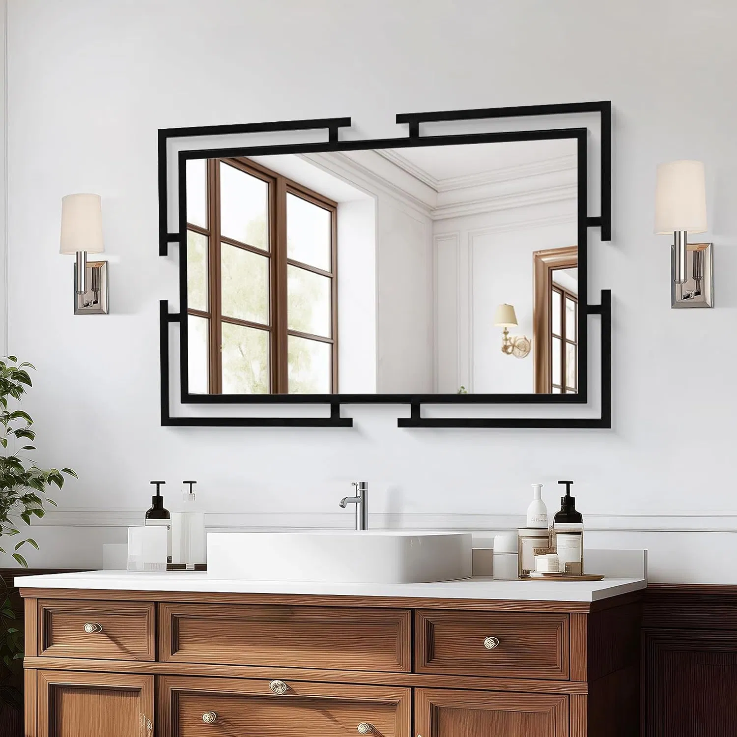 Decorative Wall Mirror, Black Bathroom Mirror Vanity Mirror Metal Frame Modern Accent Mirror for Living Room, Entryway Bedroom, Horizontal or Vertical