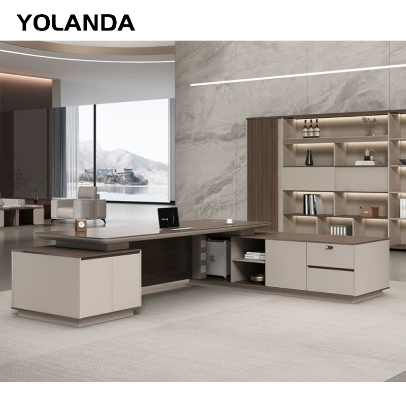 Yolanda Boho Organiser Luxury L Shaped Table Home Coworking Office Desk with Storage Drawers Sectional Office Furniture Sets